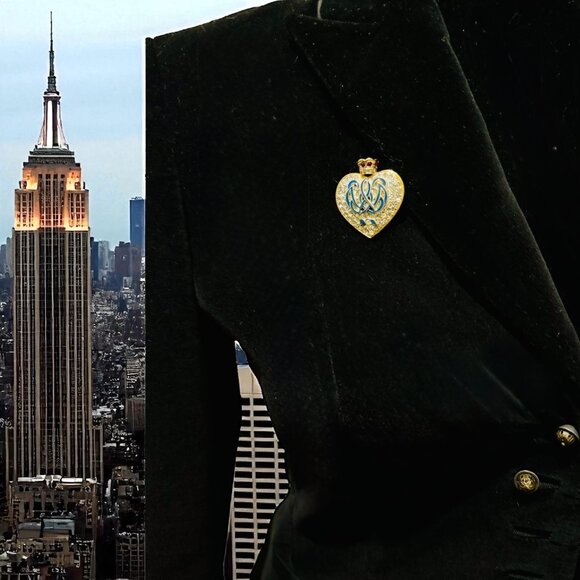 Venice Simplon Orient Express VSOE Crown Heart RhinestoneBlue Enamel Brooch - Picture 3 of 8